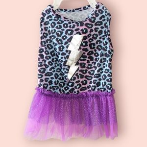 Puppy Jamz Dog Dress Medium Leopard Print Tutu Purple Blue 80s Party Costume